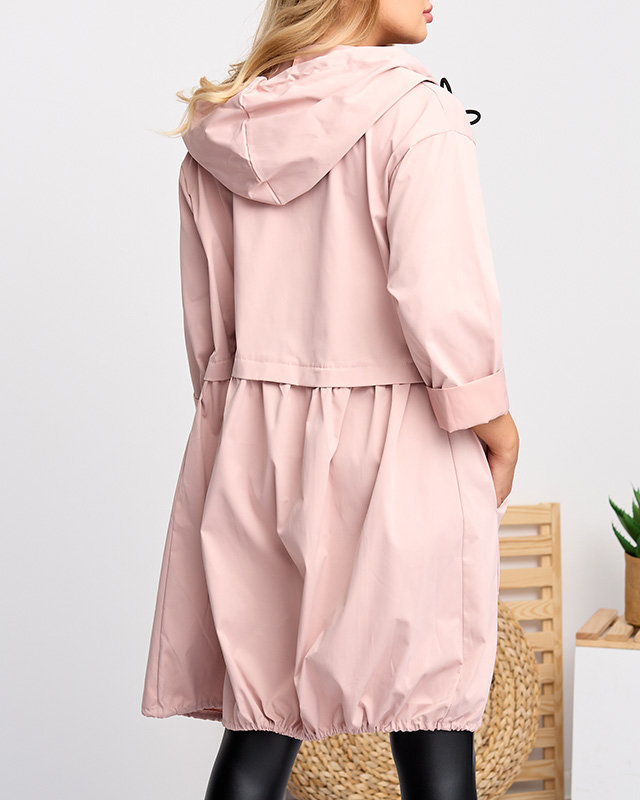 Женская длинная ветровка светло-розового цвета - Одежда