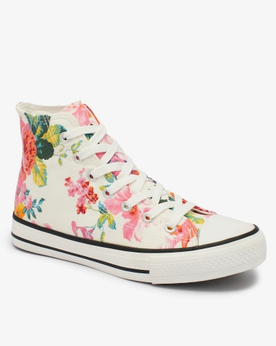 OUTLET Royalfashion Женские высокие белые кроссовки с цветочным принтом Fahenna