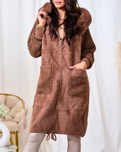 Royalfashion Коричневое женское пальто из искусственного меха