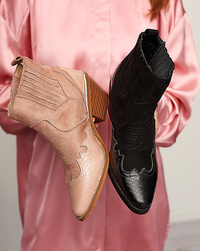 Juodi ekologiški zomšiniai kaubojiški batai ant žemo stulpelio Zirras - Avalynė