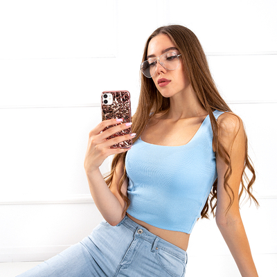 Светло-голубой женский топ в рубчик