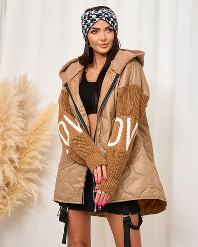 Royalfashion Светло-коричневая женская стеганая куртка с овчиной