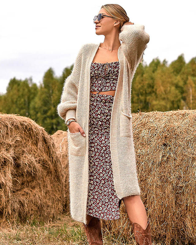 Moteriškas smėlio spalvos minkštas džemperis su ilga pelerine - Drabužiai