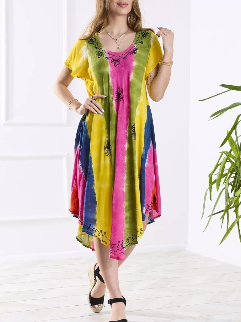 Розово-зеленое женское пляжное платье-юбка с нашивками - Одежда