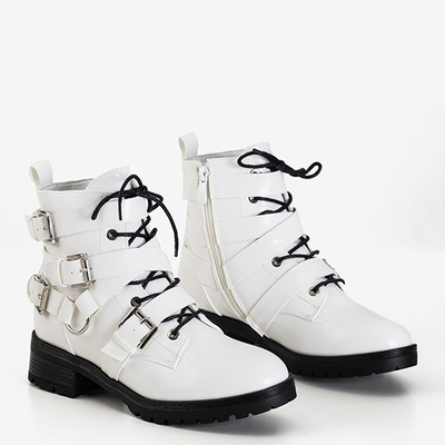 Białe damskie workery ze sprzączkami Ermite - Obuwie