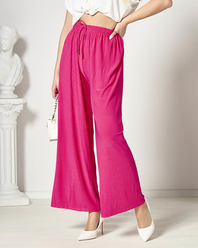 Moteriškos plačios klostuotos fuksijų spalvos palazzo kelnės - Drabužiai