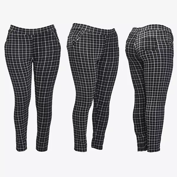 Женские брюки-теггинсы в черную клетку PLUS SIZE- Одежда