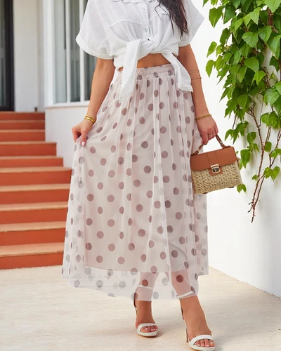 Royalfashion Moteriška vidutinio ilgio viskozinė sijonas su tinkleliu taškuotėmis