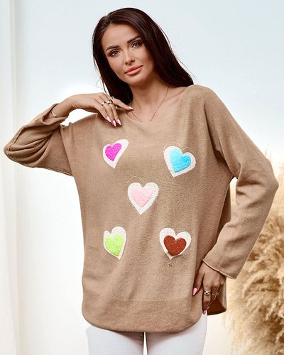 Royalfashion Тонкий женский свитер с сердечками