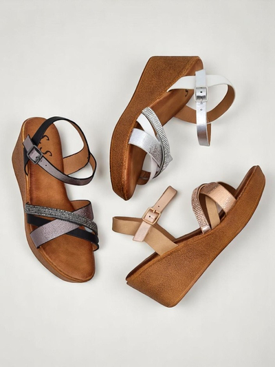Женские wedges-сандалии Royalfashion с стразами и блестками Glittera