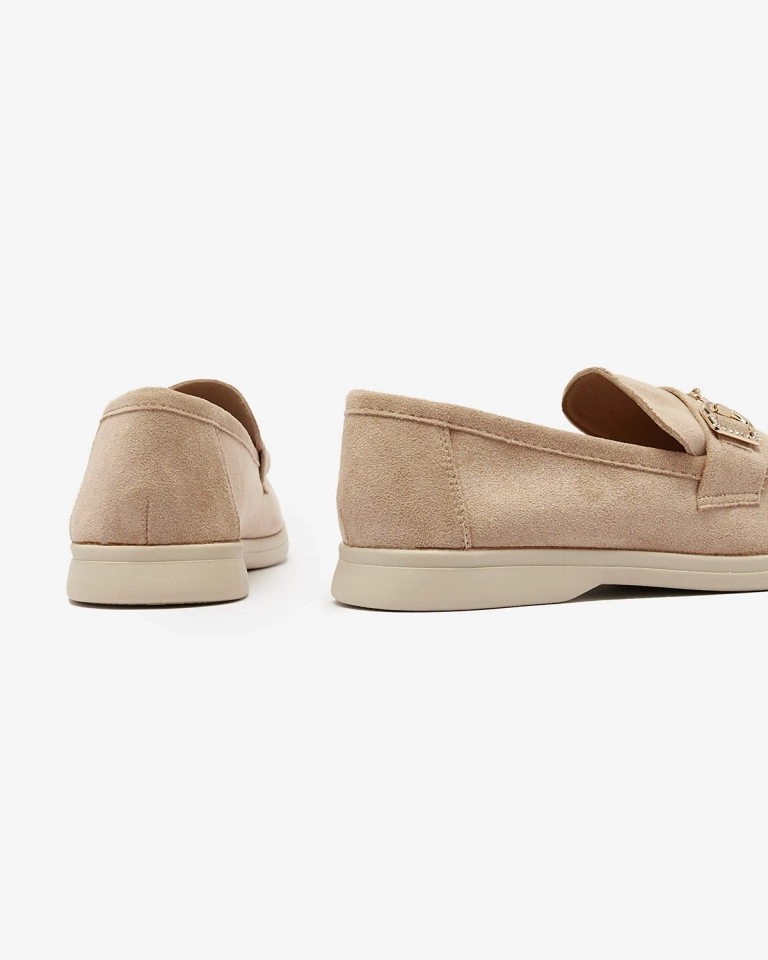 Smėlio spalvos moteriški mokasinai su aukso puošmena Neterri - Avalynė