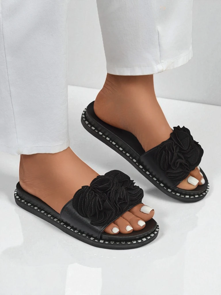 Royalfashion moteriškos šlepetės lygiu padu Flora Verde