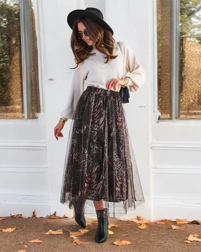 Женская юбка миди с узорами Royalfashion с фатином