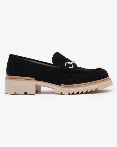 Juodi ažūriniai moteriški mokasinai su grandinėle Imerila - Avalynė