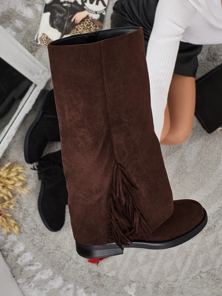 Moteriški eko zomšiniai ilgaauliai batai su aulu Ismara