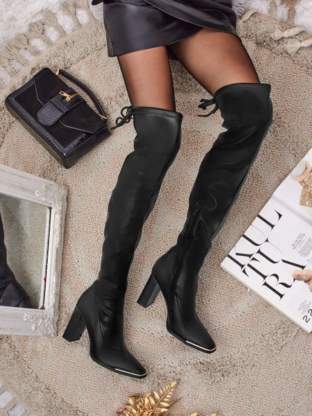 Женские сапоги Aurora Drift из экокожи выше колена на каблуке-столбике