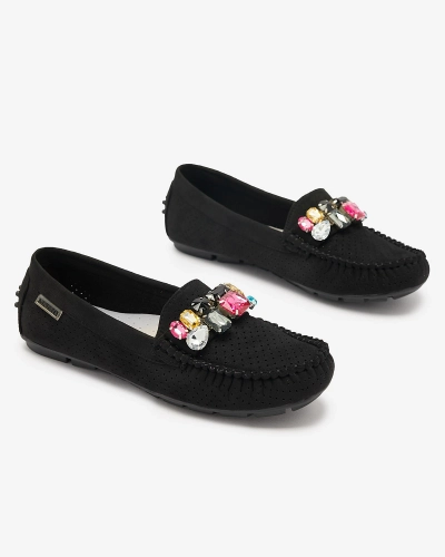 Черные женские ажурные мокасины с разноцветным декором Aqitic - Обувь