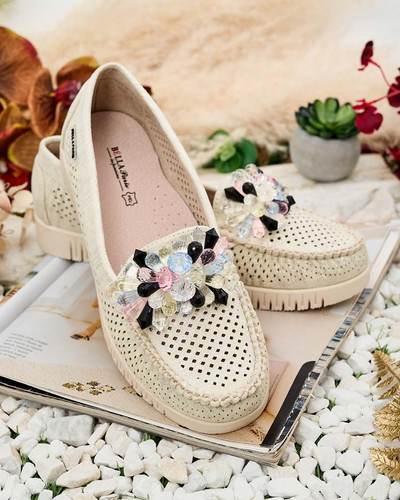 "Royalfashion" Moteriški ažūriniai mokasinai su karoliukais Nasfali