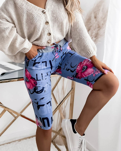 3/4 mėlynos ir rožinės spalvos moteriški šortai su PLUS SIZE raštu - Drabužiai