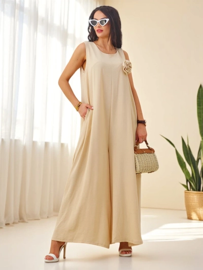 Jumpsuit Летний Длинный На Бретельках Marcellina Бежевый Вискоза