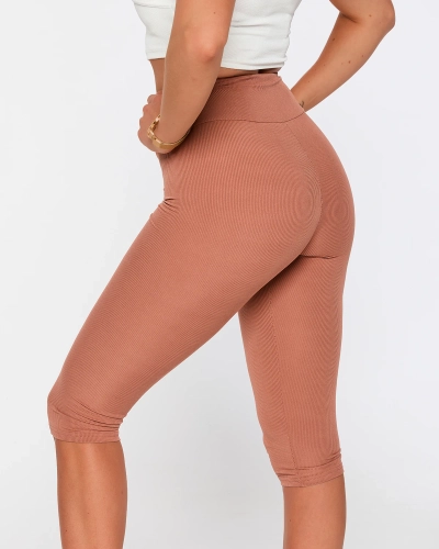 Коричневые женские ребристые леггинсы для велоспорта - Одежда