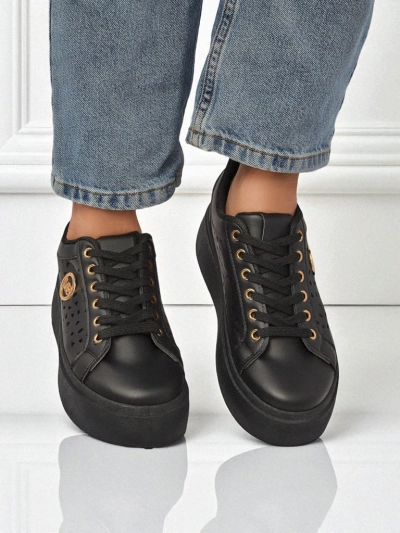 Aurelia Nero - Czarna platforma Royalfashion z eko skóry, model LH201-8