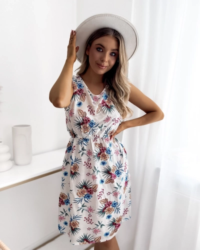 Белое женское мини-платье с цветочным узором - Одежда