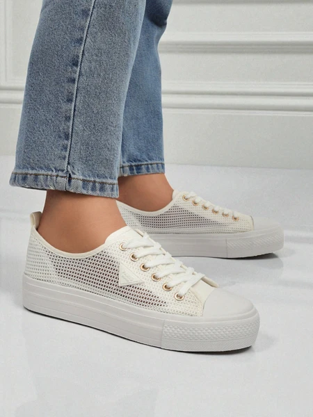 Women's White Ariadne Mesh Sneakers - Breathable Flat Sole Sneakers