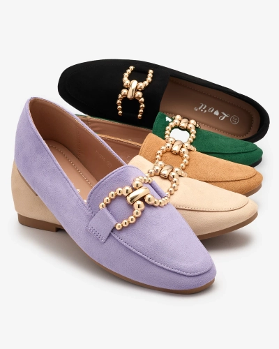 Royalfashion Черные женские мокасины из эко-кожи с украшением Bissefi