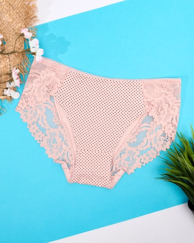 Rožinės moteriškos kelnaitės su taškuotu raštu - apatinis trikotažas