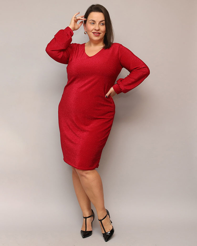 Royalfashion Blizganti raudona moteriška suknelė iki kelių PLUS SIZE