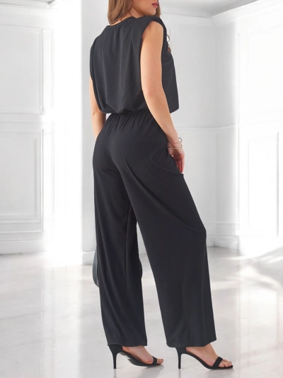 Женский рибанный вискозный комплект, без рукавов и с расклешенными брюками