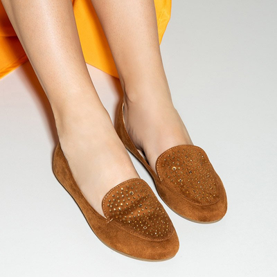 Коричневые женские лоферы со стразами Felisa