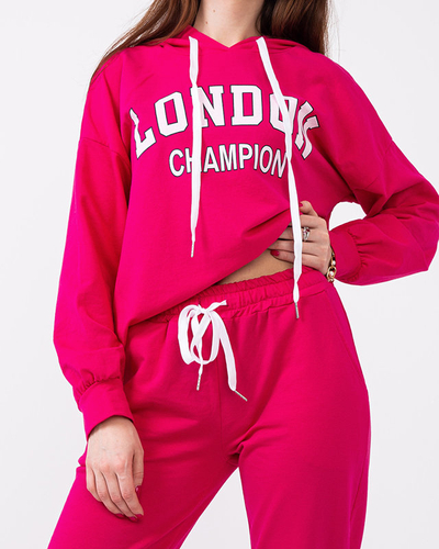 Fuksijos spalvos moteriškas sportinis prakaito komplektas- drabužiai