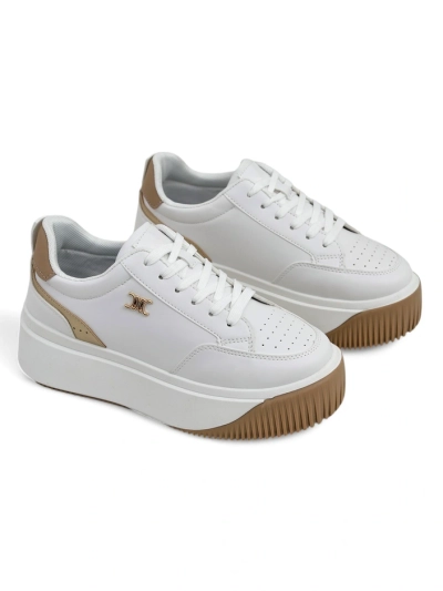 Moteriški sportbačiai Arianna Bianco ant 5 cm ekologiškos odos platformos