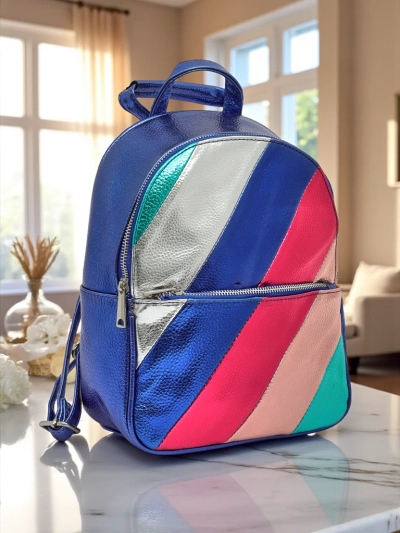 Royalfashion moteriška kuprinė iš eko odos su metalinėmis juostelėmis Metallic Stripes