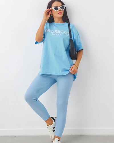 Royalfashion medvilninis moterų komplektas su trumpomis rankovėmis ir leggingais