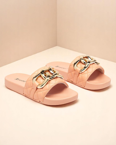 Royalfashion Coral женские стеганые шлепанцы с золотой цепочкой Eteris