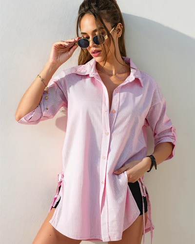 Royalfashion medvilninė ilgesnė moterų dryžuota palaidinė su juosmens juostele