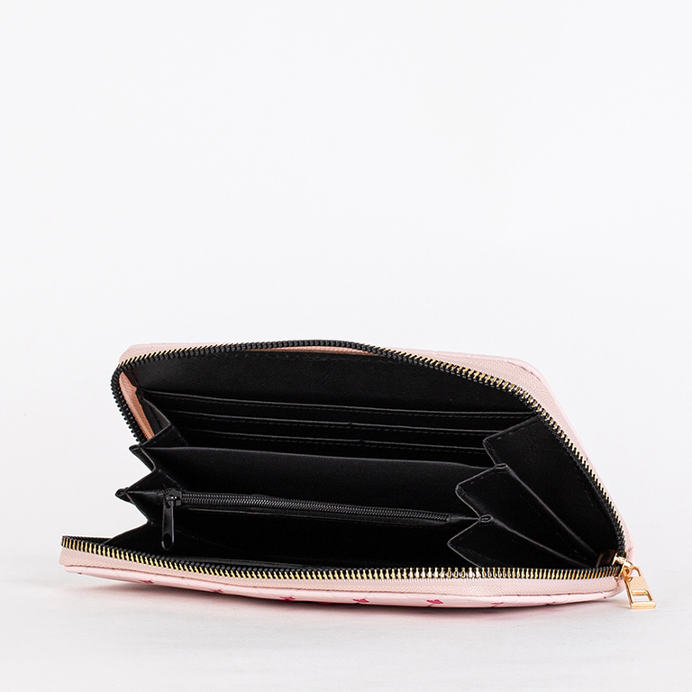 Moteriška rožinė didelė piniginė su širdelėmis - Priedai