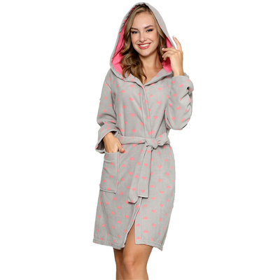 Халат женский мягкий серый с сердечками - Одежда