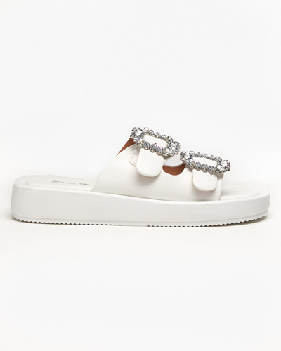 Baltos moteriškos šlepetės su kristalais Azazel - Avalynė