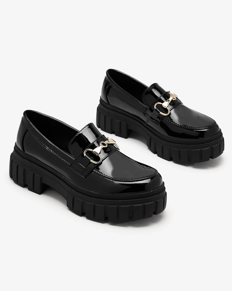 Женские черные лакированные мокасины на сплошной подошве Ferika - Обувь