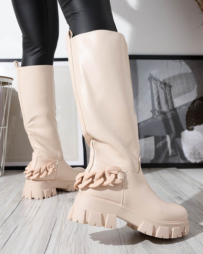 Кремовые женские сапоги-слипы с цепочкой Tera - Обувь