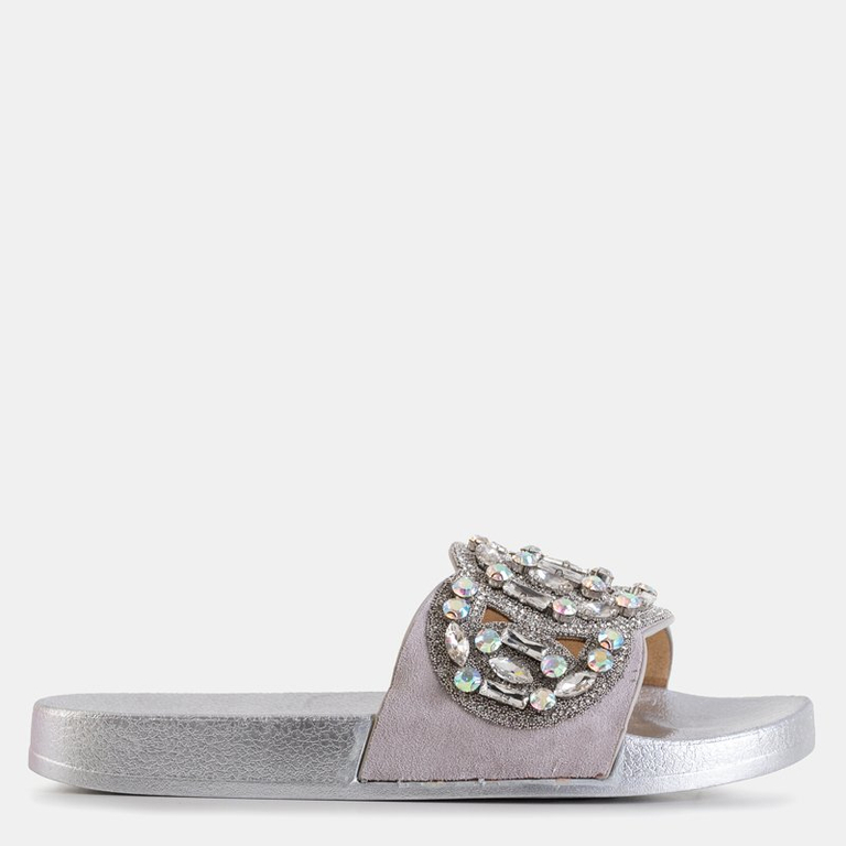Серебряные резиновые шлепанцы с отделкой Masandra
