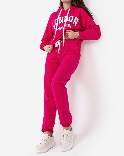 Fuksijos spalvos moteriškas sportinis prakaito komplektas- drabužiai