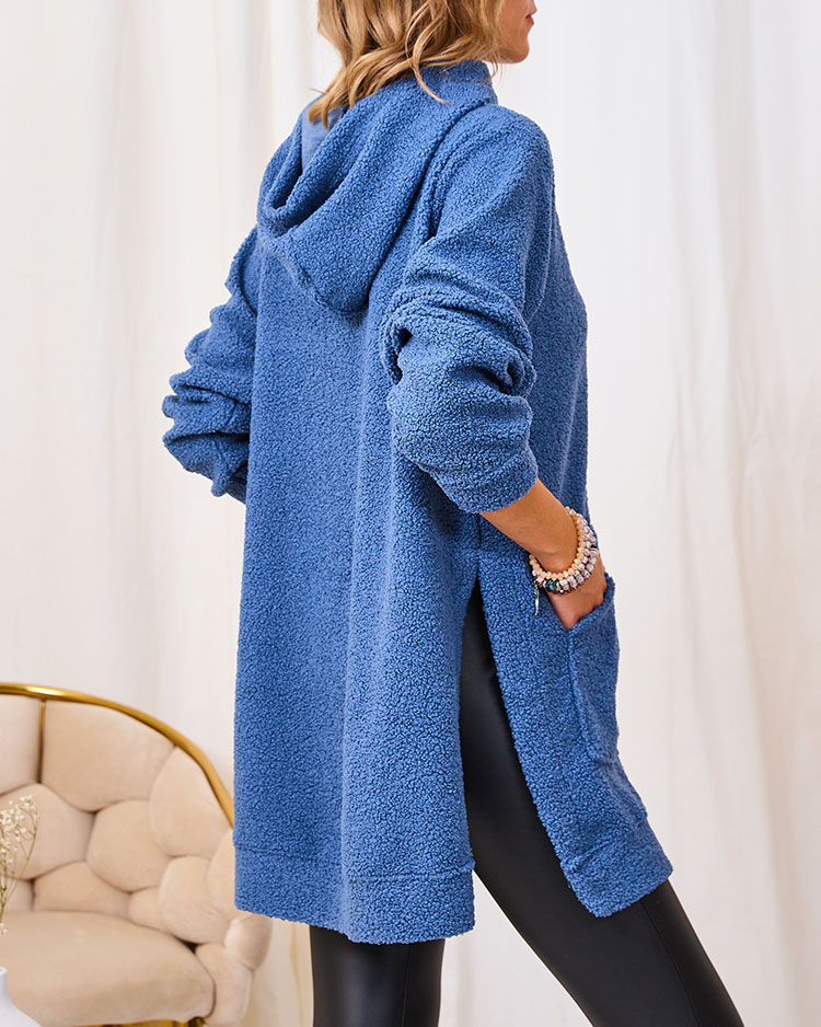 Royalfashion Зеленый длинный женский свитер с капюшоном