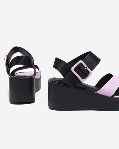 Juodos ir violetinės spalvos moteriškos eko odos pleištinės basutės Scozi - batai