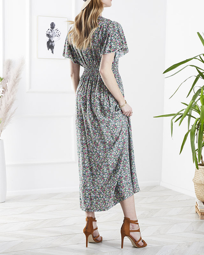 Moteriška gėlėta žalia midi suknelė - Apranga