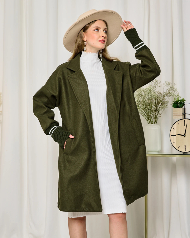 Royalfashion Женская куртка-сюртук длиной до колена темно-зеленого цвета